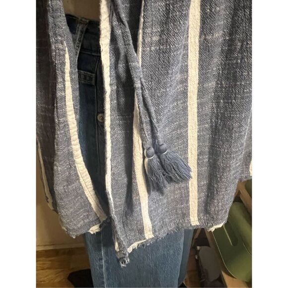 Free People Obi Posey Side Tie Smocked Blue & White Boho Tank Top S - Picture 7 of 8